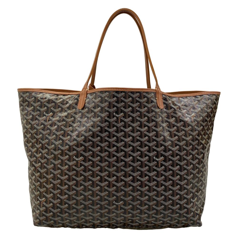 Goyard Saint Louis GM Tote Bag Black Brown Coated Canvas Leather